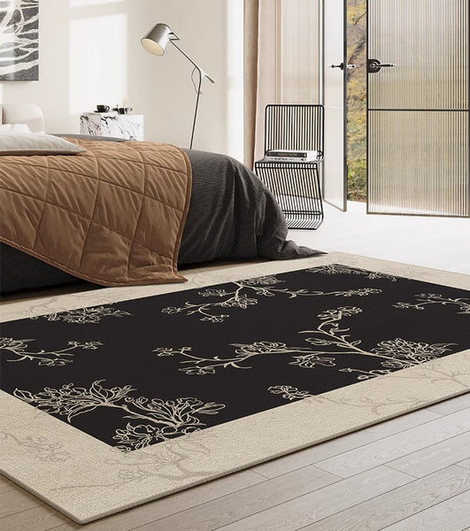 Bedroom Modern Rugs, French Style Flower Pattern Rugs for Interior Design, Contemporary Modern Rugs under Dining Room Table, Flower Pattern Modern Rugs for Living Room-Grace Painting Crafts