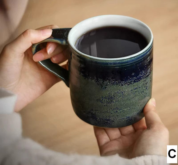 Blue Green Black Ceramic Coffee Mugs, Creative Handmade Coffee Mugs, Large Modern Handmade Pottery Coffee Cup, Large Capacity Coffee Mugs-Grace Painting Crafts