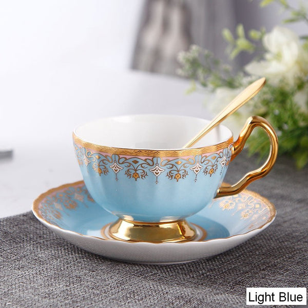 Unique British Tea Cup and Saucer in Gift Box, Pink Blue White Bone China Porcelain Tea Cup Set, Elegant British Ceramic Coffee Cups for Afternoon Tea-Grace Painting Crafts