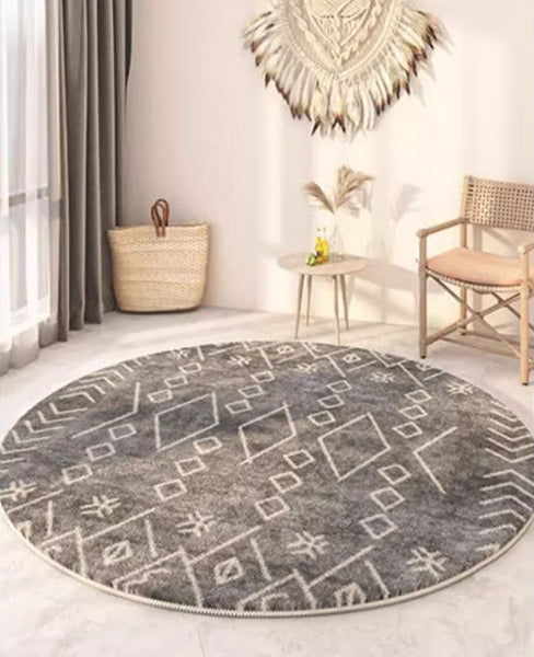 Geometric Modern Rugs for Bedroom, Circular Modern Rugs under Sofa, Modern Round Rugs under Coffee Table, Abstract Contemporary Round Rugs-Grace Painting Crafts