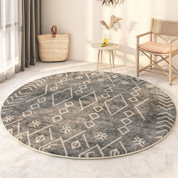 Geometric Modern Rugs for Bedroom, Circular Modern Rugs under Sofa, Modern Round Rugs under Coffee Table, Abstract Contemporary Round Rugs-Grace Painting Crafts