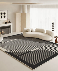 Geometric Contemporary Rugs Next to Bed, Black Stripe Contemporary Modern Rugs, Modern Rugs for Living Room, Modern Rugs for Dining Room-Grace Painting Crafts