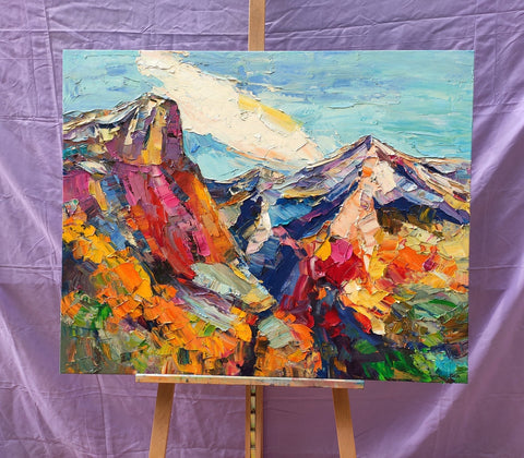 Abstract Art Landscape, Canvas Wall Art Paintings, Mountain Landscape Painting, Custom Landscape Oil Painting-Grace Painting Crafts