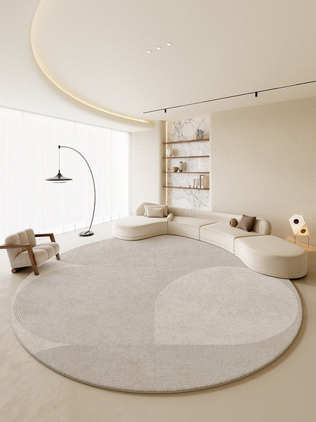 Living Room Modern Grey Rugs, Circular Rugs under Coffee Table, Round Contemporary Modern Rugs in Bedroom, Modern Carpets for Dining Room-Grace Painting Crafts