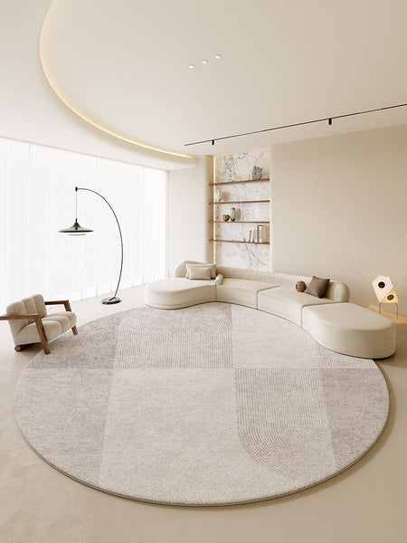 Circular Modern Rugs, Dining Room Modern Rug Ideas, Round Area Rugs, Modern Rugs in Bedroom,Abstract Grey Rugs under Coffee Table-Grace Painting Crafts