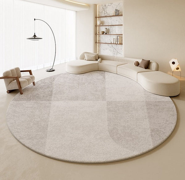 Circular Modern Rugs, Dining Room Modern Rug Ideas, Round Area Rugs, Modern Rugs in Bedroom,Abstract Grey Rugs under Coffee Table-Grace Painting Crafts