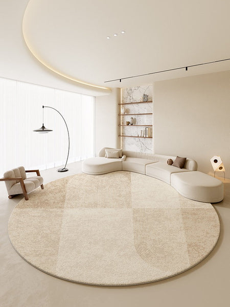 Abstract Contemporary Rugs for Bedroom, Modern Cream Color Rugs for Living Room, Modern Round Rugs under Coffee Table, Circular Rugs for Dining Table-Grace Painting Crafts