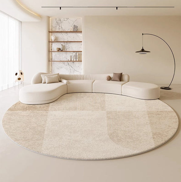 Modern Round Rugs under Coffee Table, Circular Rugs for Dining Table, Abstract Contemporary Rugs for Bedroom, Modern Cream Color Rugs for Living Room-Grace Painting Crafts