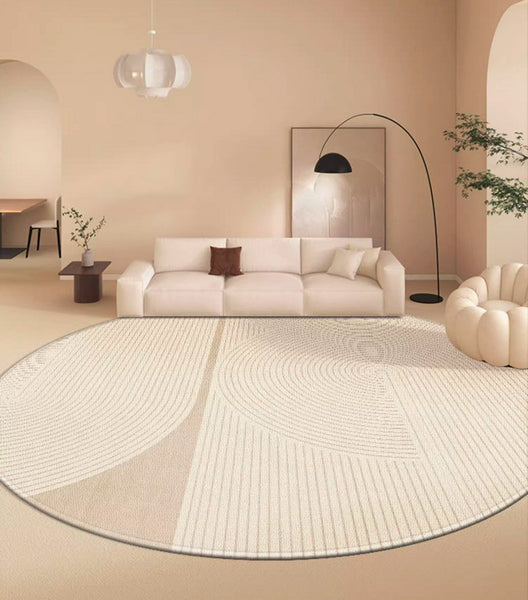 Simple Contemporary Round Rugs, Circular Modern Rugs under Dining Room Table, Bedroom Modern Round Rugs, Geometric Modern Rug Ideas for Living Room-Grace Painting Crafts