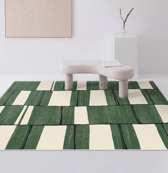 Contemporary Modern Rugs, Green Geometric Carpets, Abstract Modern Rugs for Living Room, Soft Modern Rugs under Dining Room Table-Grace Painting Crafts