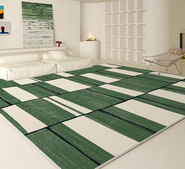 Contemporary Modern Rugs, Green Geometric Carpets, Abstract Modern Rugs for Living Room, Soft Modern Rugs under Dining Room Table-Grace Painting Crafts