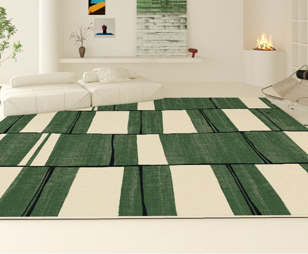 Contemporary Modern Rugs, Green Geometric Carpets, Abstract Modern Rugs for Living Room, Soft Modern Rugs under Dining Room Table-Grace Painting Crafts