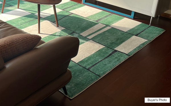 Soft Modern Rugs under Dining Room Table, Contemporary Modern Rugs, Green Geometric Carpets, Abstract Modern Rugs for Living Room-Grace Painting Crafts