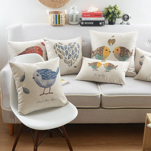 Love Birds Throw Pillows for Couch, Simple Decorative Pillow Covers, Decorative Sofa Pillows for Children's Room, Singing Birds Decorative Throw Pillows-Grace Painting Crafts