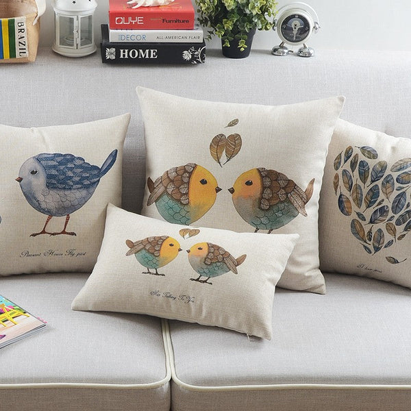 Love Birds Throw Pillows for Couch, Simple Decorative Pillow Covers, Decorative Sofa Pillows for Children's Room, Singing Birds Decorative Throw Pillows-Grace Painting Crafts