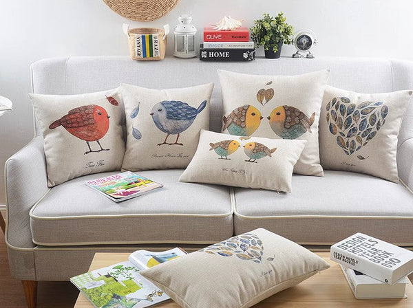 Simple Decorative Pillow Covers, Decorative Sofa Pillows for Children's Room, Love Birds Throw Pillows for Couch, Singing Birds Decorative Throw Pillows-Grace Painting Crafts