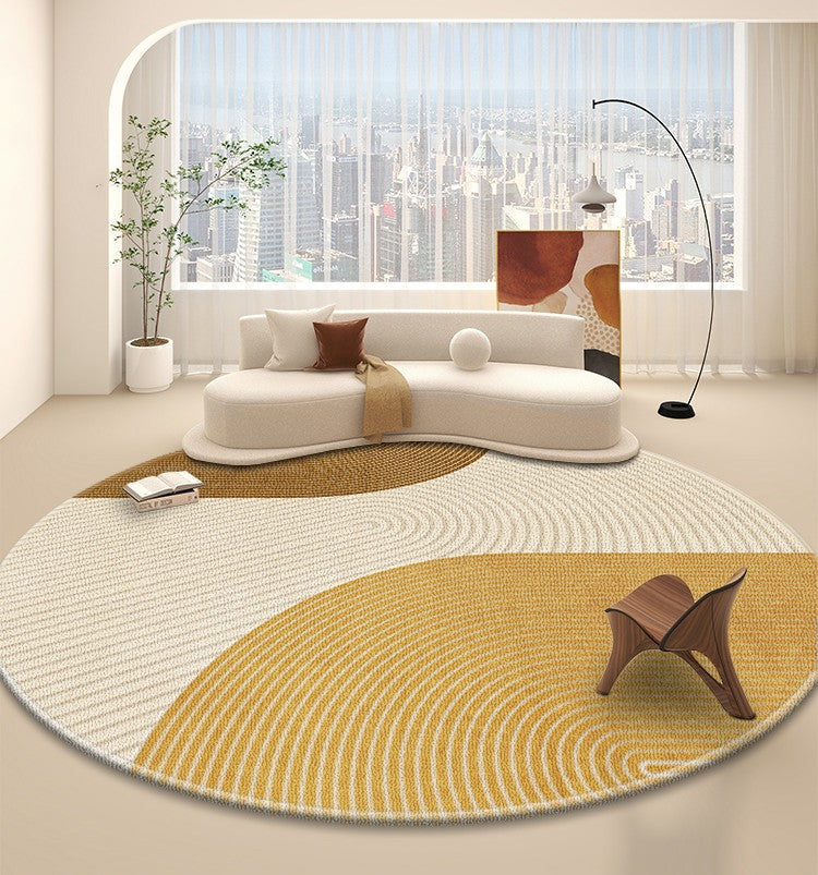 Circular Modern Rugs under Chairs, Dining Room Contemporary Round Rugs, Bedroom Modern Round Rugs, Geometric Modern Rug Ideas for Living Room-Grace Painting Crafts