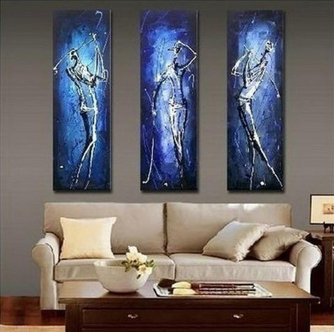 Sports Abstract Painting, Bedroom Abstract Painting, 3 Piece Wall Art Painting, Golf Player Painting, Acrylic Canvas Painting for Sale-Grace Painting Crafts