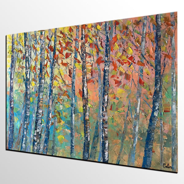 Birch Tree Painting, Landscape Painting, Original Wall Art, Canvas Art, Custom Large Oil Painting-Grace Painting Crafts