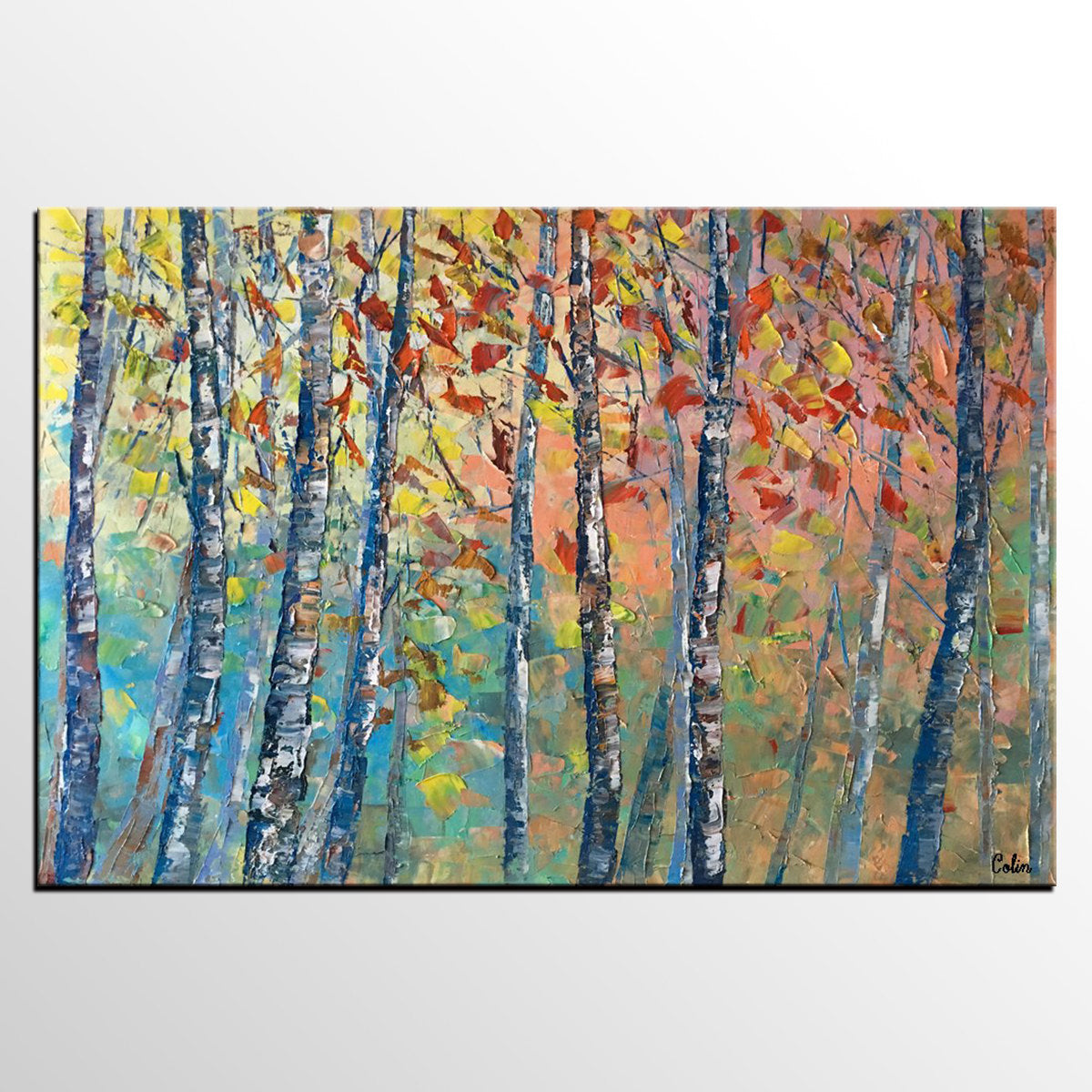 Birch Tree Painting, Landscape Painting, Original Wall Art, Canvas Art, Custom Large Oil Painting-Grace Painting Crafts