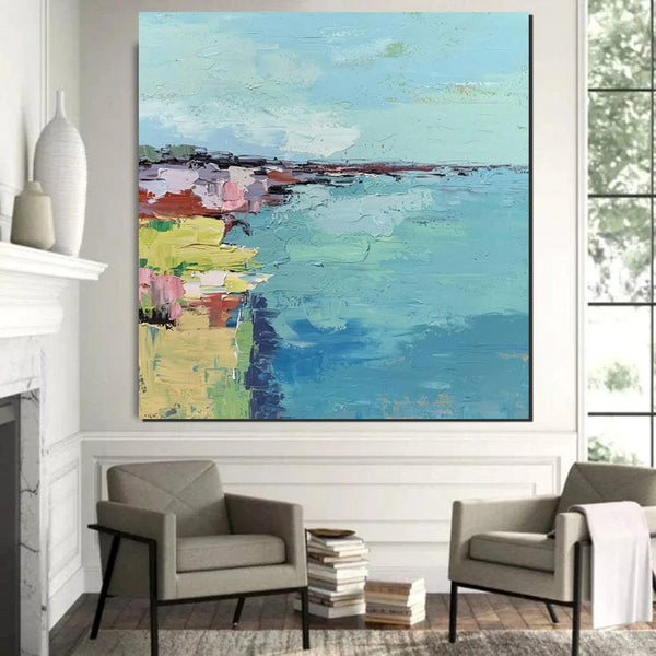 Seashore Abstract Painting, Hand Painted Abstract Painting, Extra Large Abstract Paintings on Canvas, Bedroom Wall Art Ideas, Abstract Landscape Painting-Grace Painting Crafts