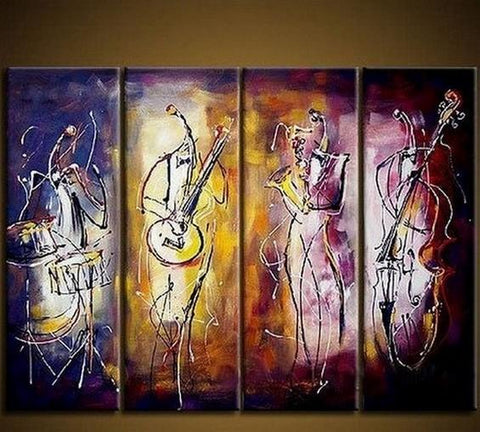 Music Player Painting, Extra Large Painting Above Sofa, 4 Piece Abstract Painting, Simple Abstract Wall Art, Modern Paintings for Living Room-Grace Painting Crafts