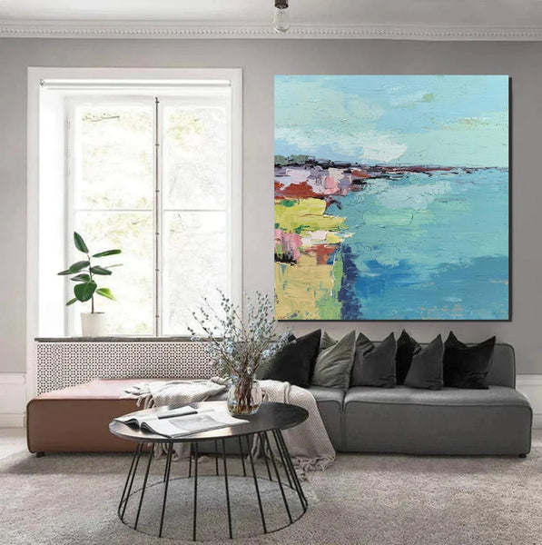 Seashore Abstract Painting, Hand Painted Abstract Painting, Extra Large Abstract Paintings on Canvas, Bedroom Wall Art Ideas, Abstract Landscape Painting-Grace Painting Crafts