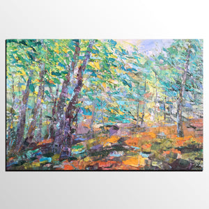 Autumn Forest Tree Painting, Landscape Canvas Painting, Impasto Paintings, Custom Large Painting for Bedroom, Original Landscape Painting-Grace Painting Crafts