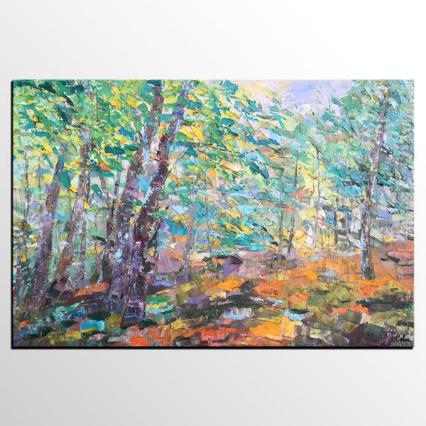 Autumn Forest Tree Painting, Landscape Canvas Painting, Impasto Paintings, Custom Large Painting for Bedroom, Original Landscape Painting-Grace Painting Crafts