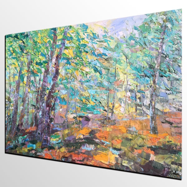 Autumn Forest Tree Painting, Landscape Canvas Painting, Impasto Paintings, Custom Large Painting for Bedroom, Original Landscape Painting-Grace Painting Crafts