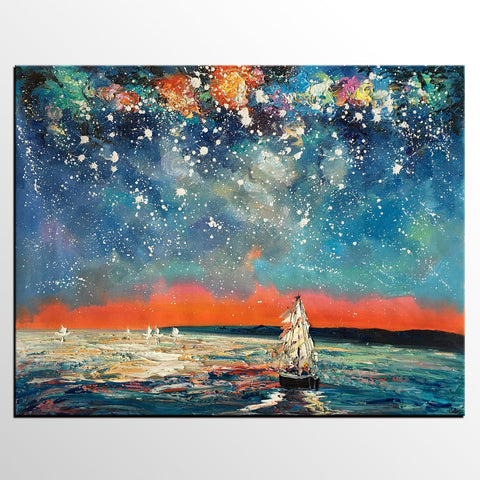 Landscape Painting, Starry Night Sky, Abstract Painting, Canvas Art, Custom Extra Large Canvas Painting-Grace Painting Crafts