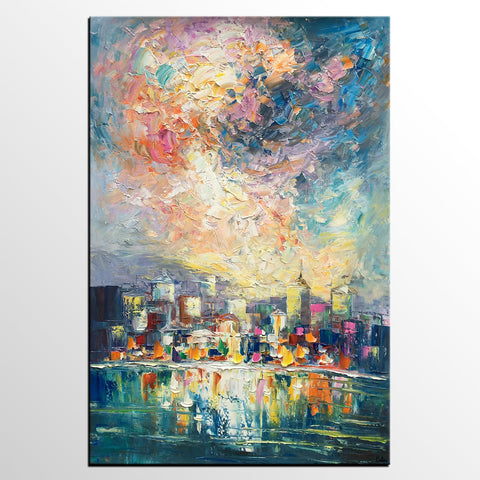 Abstract Landscape Painting, Heavy Texture Wall Art Paintings, Custom Original Paintings on Canvas, Cityscape Painting-Grace Painting Crafts