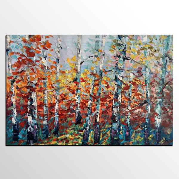 Landscape Painting, Autumn Forest Tree Painting, Canvas Wall Art, Custom Extra Large Art, Abstract Oil Painting, Original Painting-Grace Painting Crafts