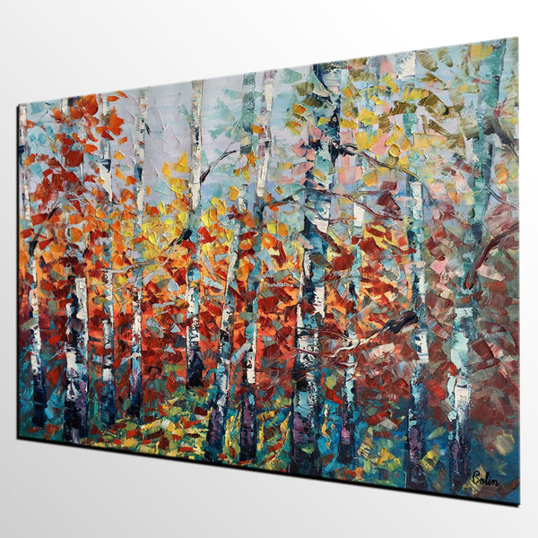 Landscape Painting, Autumn Forest Tree Painting, Canvas Wall Art, Custom Extra Large Art, Abstract Oil Painting, Original Painting-Grace Painting Crafts