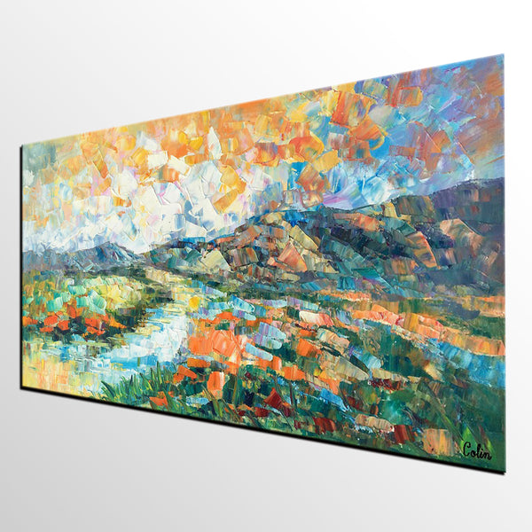 Custom Extra Large Art, Canvas Artwork, Original Artwork, Mountain and River Landscape Painting-Grace Painting Crafts