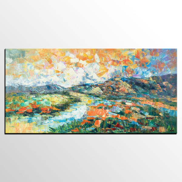 Custom Extra Large Art, Canvas Artwork, Original Artwork, Mountain and River Landscape Painting-Grace Painting Crafts