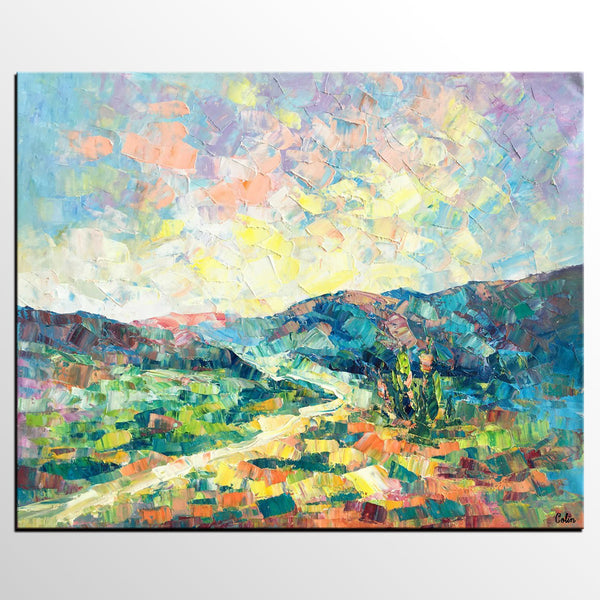 Canvas Painting, Heavy Texture Artwork, Spring Mountain Painting, Custom Landscape Oil Painting-Grace Painting Crafts