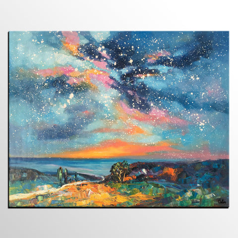 Original Painting, Starry Night Sky Painting, Original Artwork, Custom Large Canvas Painting, Art on Canvas-Grace Painting Crafts