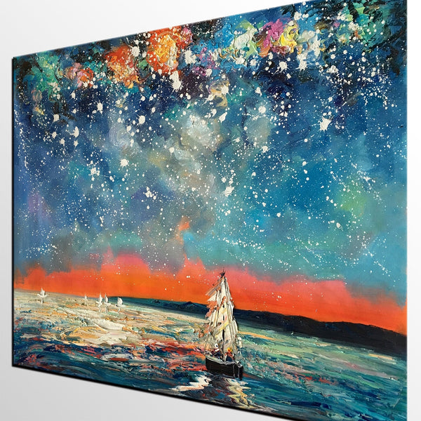 Landscape Painting, Starry Night Sky, Abstract Painting, Canvas Art, Custom Extra Large Canvas Painting-Grace Painting Crafts