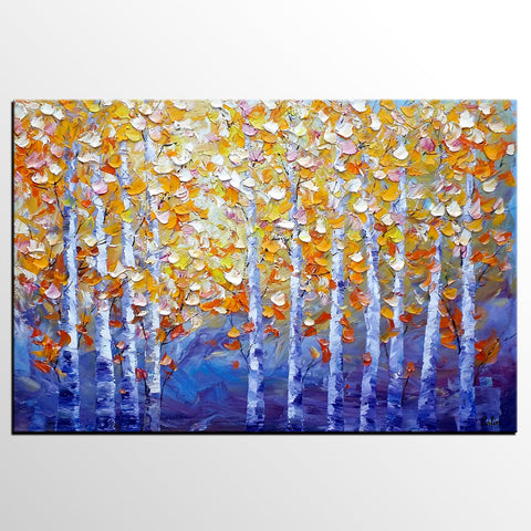 Autumn Landscape Paintings, Tree Painting, Modern Landscape Painting, Custom Art, Canvas Painting for Living Room-Grace Painting Crafts