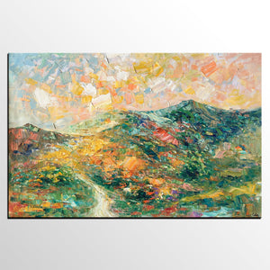 Large Oil Painting, Autumn Mountain Landscape Painting, Custom Abstract Painting, Heavy Texture Painting-Grace Painting Crafts