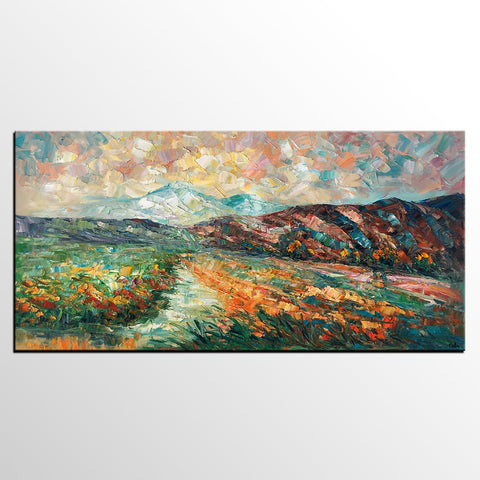 Custom Extra Large Art, Mountain and River Landscape Painting, Canvas Artwork, Original Artwork-Grace Painting Crafts