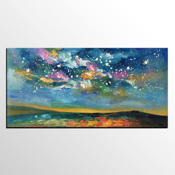 Abstract Landscape Paintings, Starry Night Sky Painting, Modern Canvas Painting, Custom Original Oil Paintings on Canvas-Grace Painting Crafts