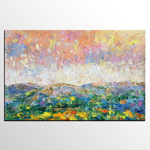 Mountain and Sky Painting, Landscape Painting, Custom Oil Painting Painting, Living Room Wall Art, Canvas Painting-Grace Painting Crafts