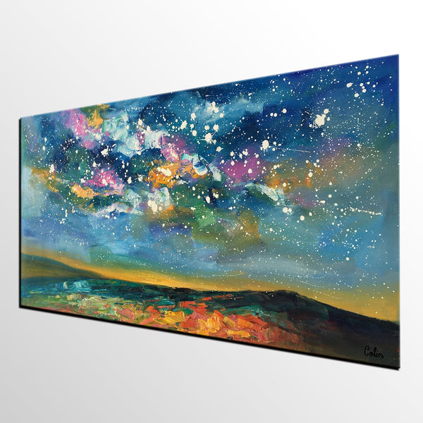 Abstract Landscape Paintings, Starry Night Sky Painting, Modern Canvas Painting, Custom Original Oil Paintings on Canvas-Grace Painting Crafts