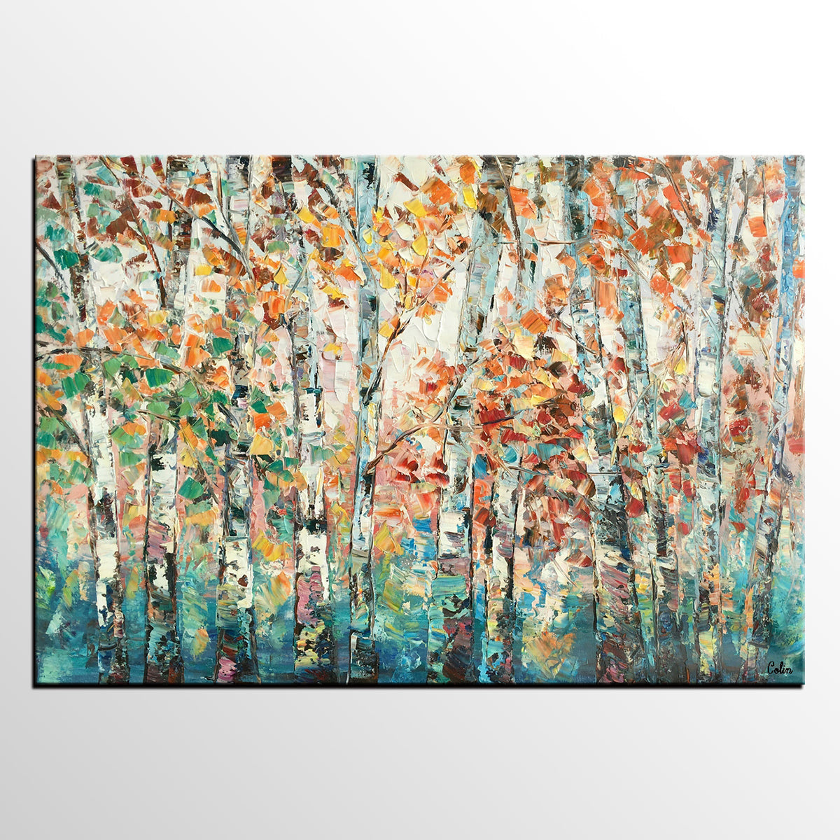 Landscape Oil Paintings, Autumn Tree Paintings, Custom Canvas Painting for Living Room, Landscape Painting on Canvas, Palette Knife Paintings-Grace Painting Crafts