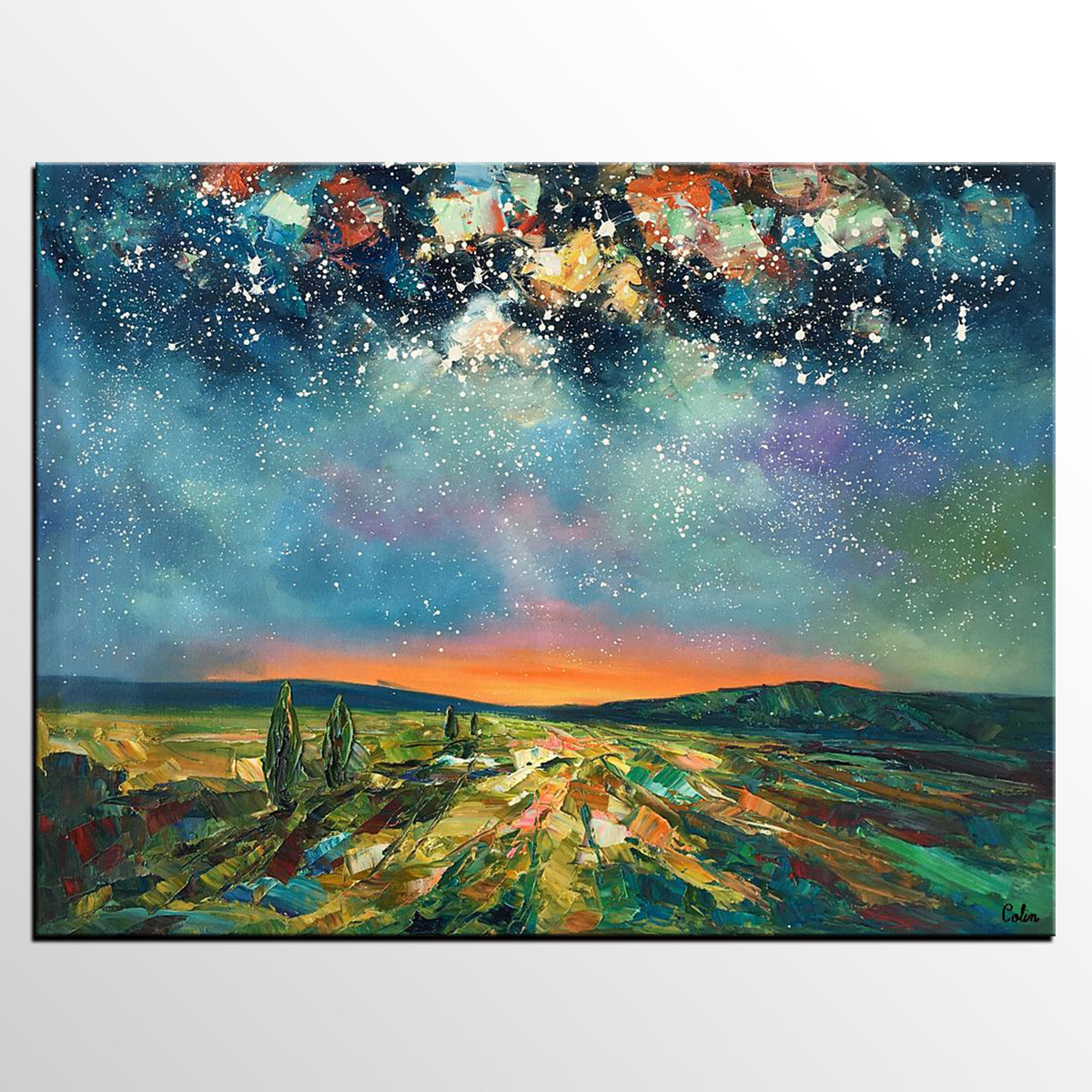 Heavy Texture Landscape Painting, Starry Night Sky, Custom Large Painting,Abstract Landscape Painting-Grace Painting Crafts