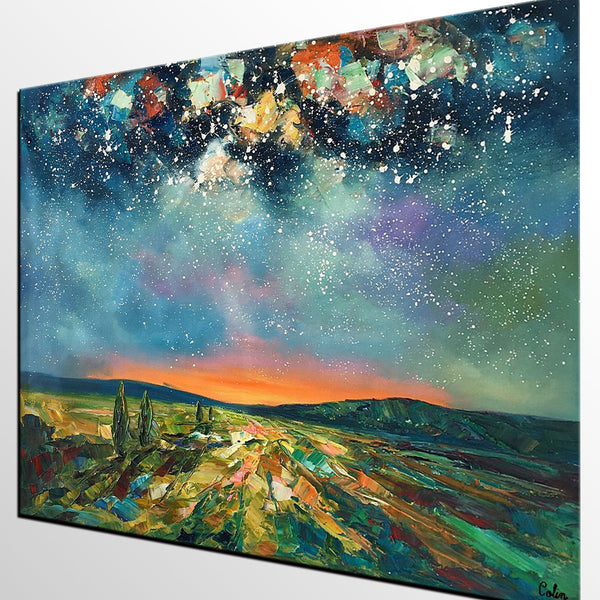 Heavy Texture Landscape Painting, Starry Night Sky, Custom Large Painting,Abstract Landscape Painting-Grace Painting Crafts