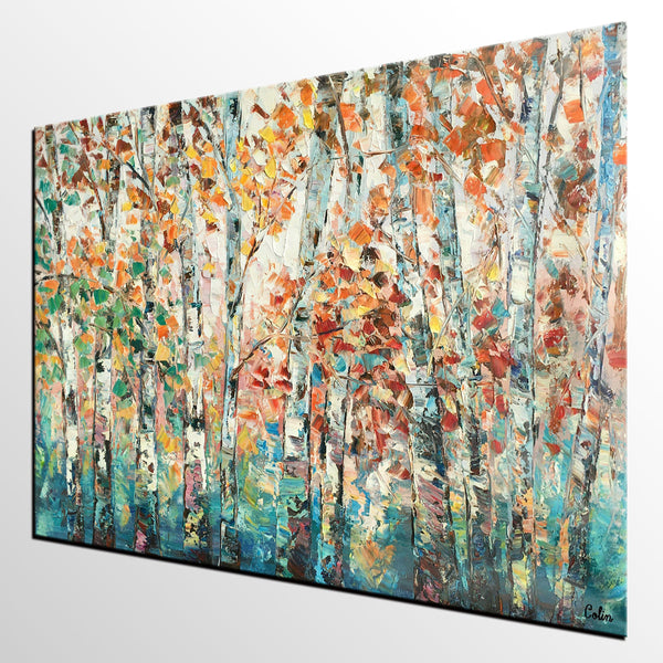 Landscape Oil Paintings, Autumn Tree Paintings, Custom Canvas Painting for Living Room, Landscape Painting on Canvas, Palette Knife Paintings-Grace Painting Crafts