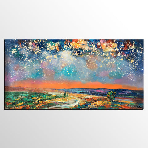 Canvas Art, Starry Night Sky Painting, Bedroom Wall Art, Abstract Painting, Custom Painting-Grace Painting Crafts